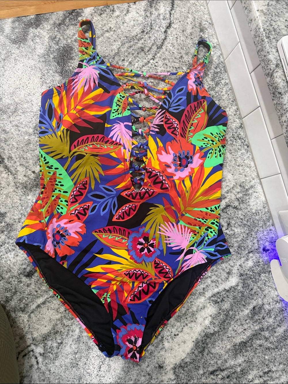 Bleu Rod Beattie Night Safari Plunge Lace Down One Piece Swimsuit Plus 16W